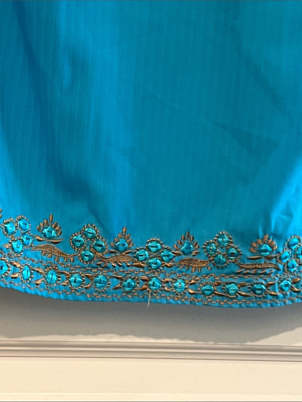 Embroidered Turquoise  Tunic Top with Gold Accents - Picture 3 of 14